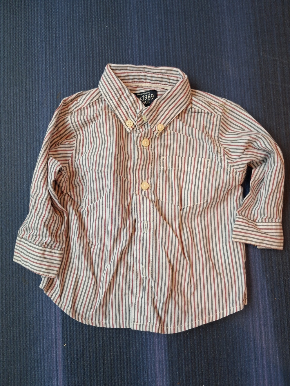 Children's Place Baby Boys' Red, Blue & Cream Striped Button-Down Shirt Size 6 M